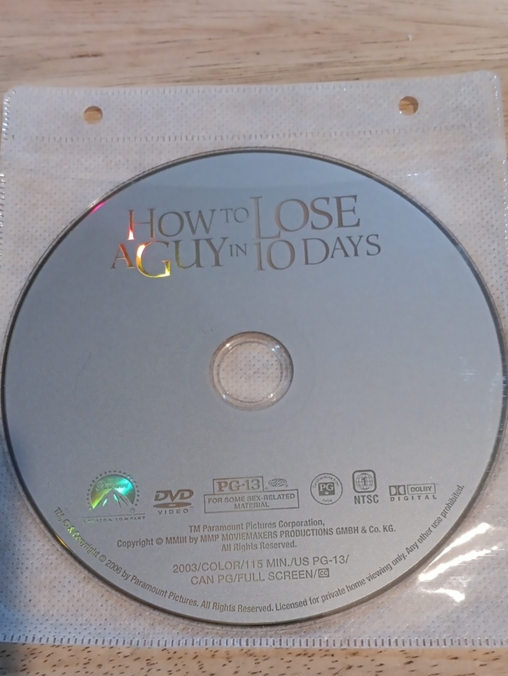 How to Lose a Guy in 10 Days DVD *NO CASE*